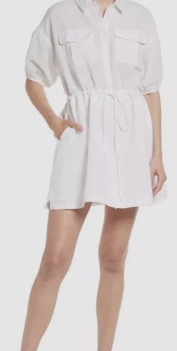 French Connection Women's Summer White Collar Button Front Shirt Dress Sz Small - Picture 2 of 7