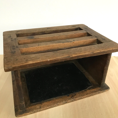 Antique Wooden Foot Warmer Storage Box Metal Base & Top Country Decor Display - Picture 2 of 15