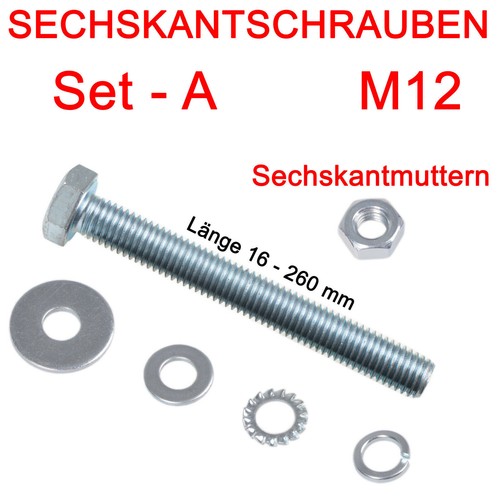 Sechskantschrauben SET M12 verzinkt DIN 933 mit 4 Unterlegscheiben und 1 Mutter - Bild 2 von 4