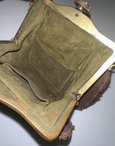 Vintage Circa 1915 AMITY Brown Leather Nouveau Deco Hand Purse ~ Shows Wear - Picture 5 of 10