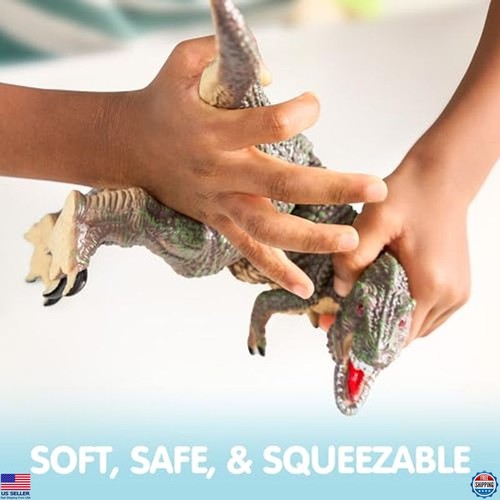 Big Dinosaur Toys Set, 6 Soft Figures & Educational Book for Toddlers Ages 1-5 - Picture 3 of 6