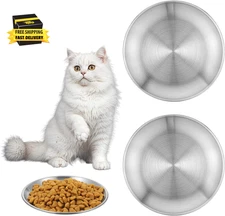 2Pcs Stainless Steel Cats Dishes Wide Whisker Friendly Cat Bowls Set Shallow Foo