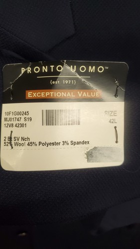 Pronto Uomo Men's Blazer Size 42 Long NWT Navy Blue Wool 42L Suit Coat Jacket - Picture 5 of 7