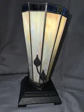 Art Glass Stained Slag Glass Accent Lamp – Mission Style – Metal Vine Base 2003
