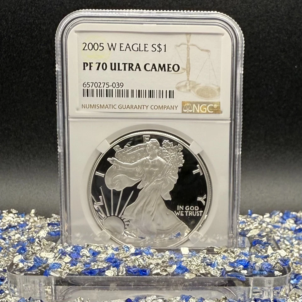 Proof 2005 W $1 Silver Eagle NGC PF70UC Modern Brown Label  1 of 14,631 Spotless - Image 4 of 4