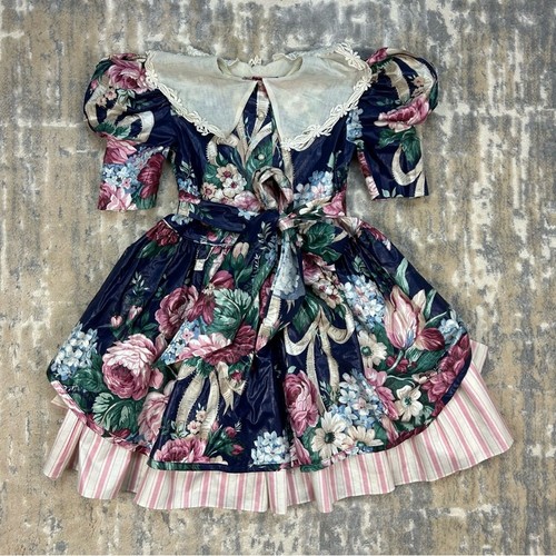 Vintage Jinelle Party Dress Girls Lace Collar Puff Sleeves Sash 1990’s Sz 4 - Picture 4 of 11