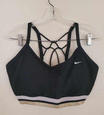 NIKE Indy Icon Clash Light Support Sports Bra Size: XL Black & Gold Strapy Back