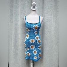 Zara Blue and White Floral Mini Dress with Daisy Pattern open back
