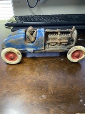 Vtg Hubley Style Cast Iron Race Car Toy Car Blue W/Red Wheels Original Paint