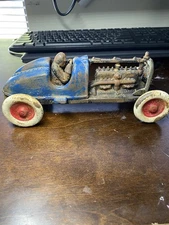 Vtg Hubley Style Cast Iron Race Car Toy Car Blue W/Red Wheels Original Paint