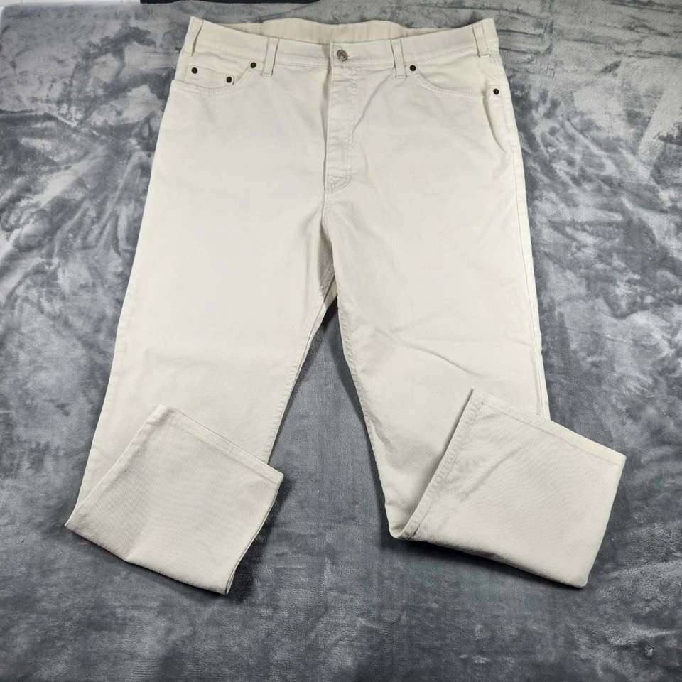 VINTAGE Marks Spencer Jeans Men's 38x27 Tag 40x31 Ivory Straight Leg Made in UK - Image 2 of 4