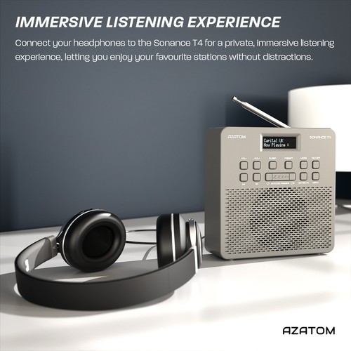 DAB+ FM Radio with Bluetooth Rechargeable Battery - Azatom Sonance T4 Grey - Picture 5 of 9