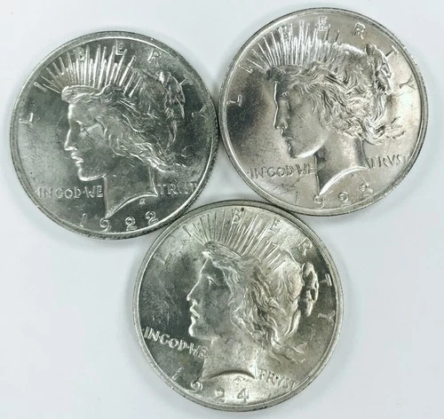 MIXED DATE PEACE DOLLAR LOT! MS++! 3 TOTAL COINS! NICE! MUST SEE! NR #P2210