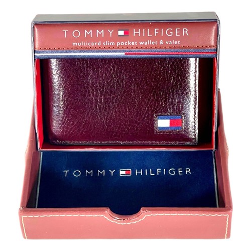 Tommy Hilfiger Slim Wallet Gift Set w/ Valet Tray – Burgundy – New - Picture 2 of 15