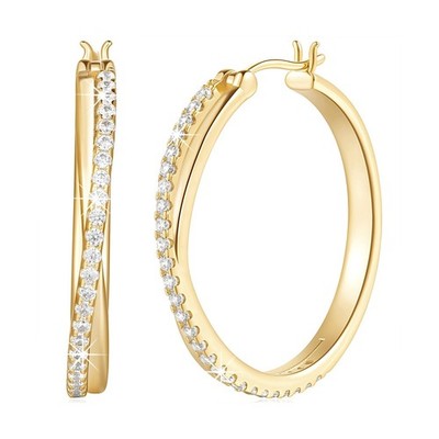 ELEBEST Hoop Earrings 14K Hoop Gold Earrings for Women Thick Large Diamond Ho...