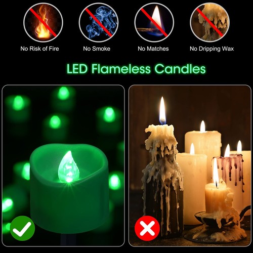 12pcs Green LED Tea Lights with Timer, Flickering Flameless Tealights Battery... - Picture 9 of 9