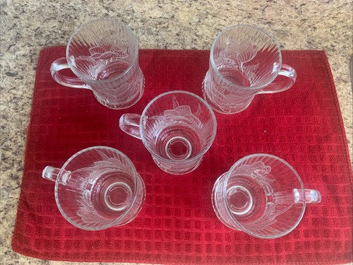 Arcoroc Glass Mugs Cups Coffee Set Of 5 France Canterbury Crocus Vintage 10 oz - Picture 2 of 9