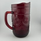 Pioneer Woman Adeline Ruby Red Pressed Glass Pitcher 54oz 8¾″H 4¾″Dia 2010s