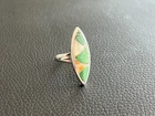 Sterling Silver Vintage Ring Size 8.25 Turquoise Mother of Pearl Southwest 046