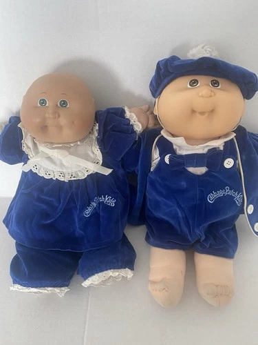 Vntg Cabbage Patch Kids Limited Edition Boy&Girl Twins Dark Blue Outfits