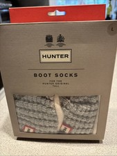 HUNTER Size L Women's Socks Boot Tall Gray Knit Logo ORIGINAL NEW