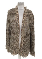 Basler Women's Cardigan Size L Light Brown Mix Glitter Knit Fringed Used