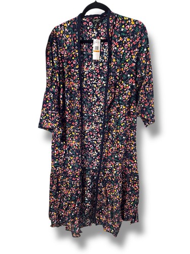Jessica Simpson Black Floral Open Front Print Long Kimono Oversized SZ S