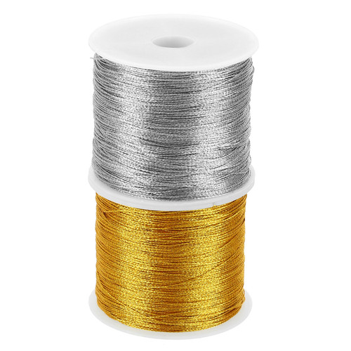 Total 218yard Metallic Cord Set, 2Rolls 0.3mm Dia Ornament String, Gold,Silver - Picture 1 of 5