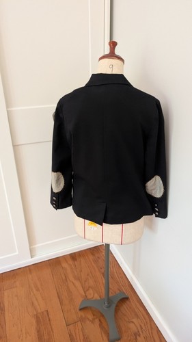 Ett Twa Anthropologie Black Wool Blend Blazer Jacket Size 10 Elbow Patch Scotty - Picture 3 of 7