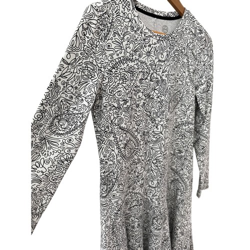 Tory Burch Black & White Long-Sleeve Drop Waist Doodle Dress Size Small - Picture 11 of 13