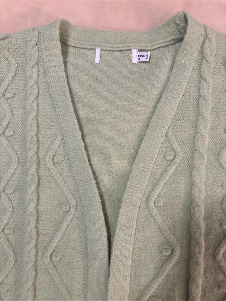 Women's Knit Cardigan Sweater  Green Open Front, Long Sleeve Size  Comfortable - Image 2 of 4