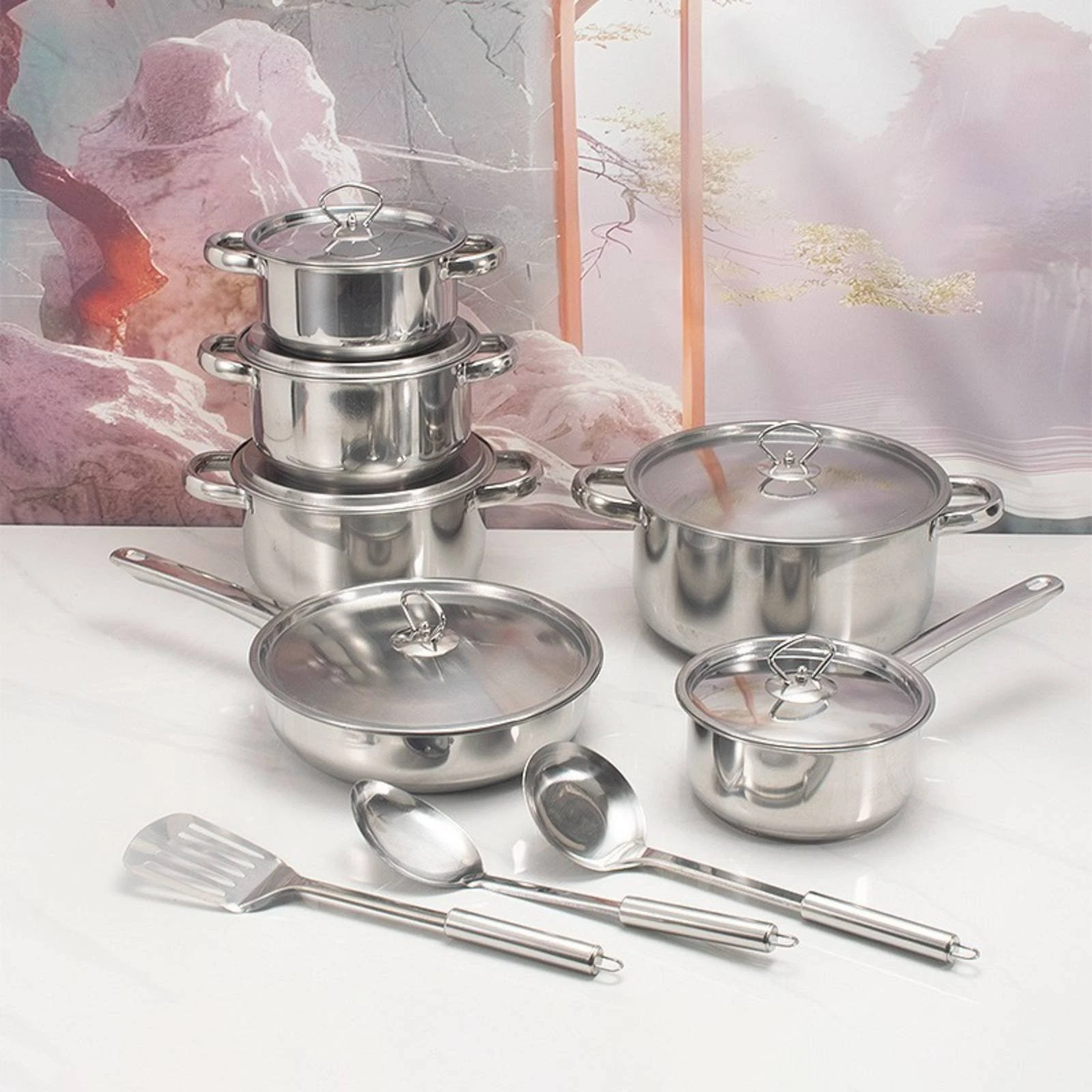 15 Pieces 15 Piece Stainless Steel Cookware Set Layered Bottom Kitchenware
Opens in a new window or