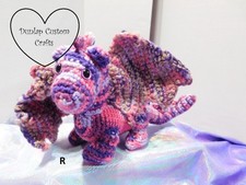 Crochet winged Dragon, Handmade Pink/Purple