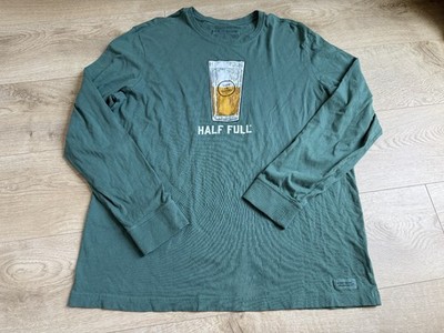 EUC Men Life Is Good crusher lite long sleeve tshirt green half full beer size L