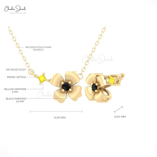 Elegant Black Diamond Necklace 2mm Yellow Sapphire 14k Gold Birthstone Necklace - Picture 4 of 23