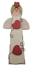 Rustic Wire and Wood Angel With Hearts Christmas Tree Holiday Ornament Decor 6"