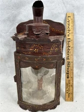 antique candle lantern primitive early paint decorated unusual original 1800