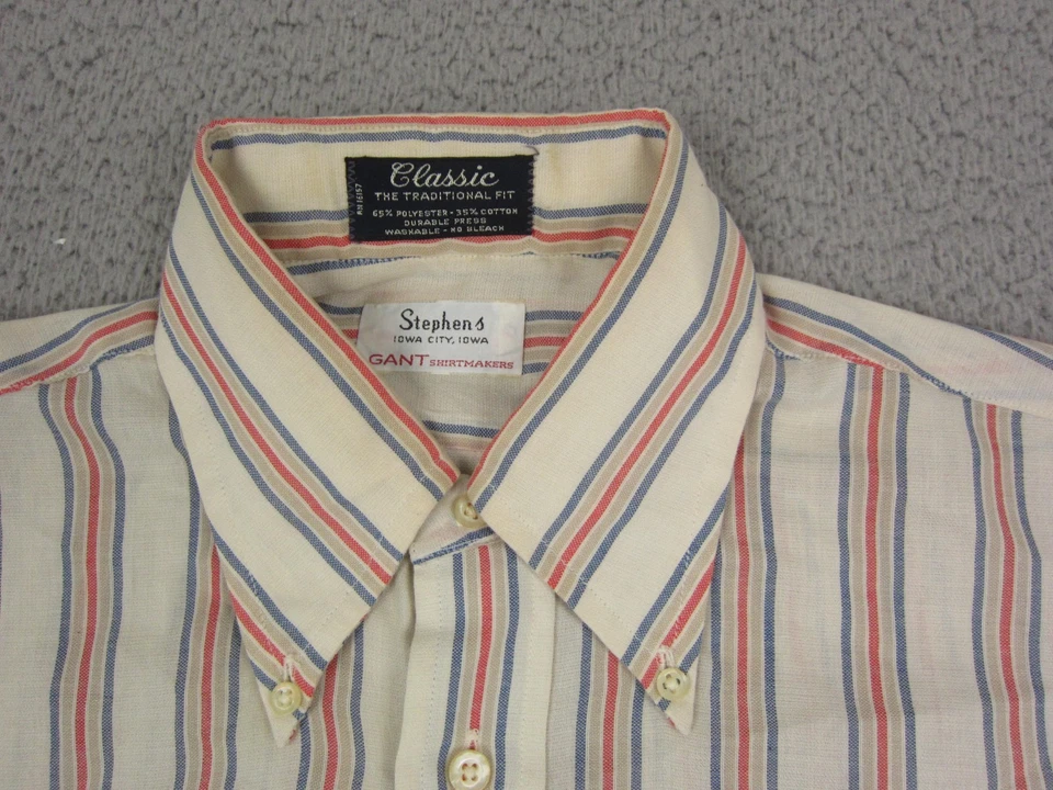 Vintage GANT Shirt Mens 15 Medium White Red Striped Disco Leisure 60s 70s USA - Image 3 of 4
