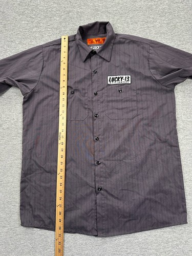 Lucky 13 Shirt Mens Large Gray Offerings God of Speed Mechanic Work Red Kap - Picture 5 of 8