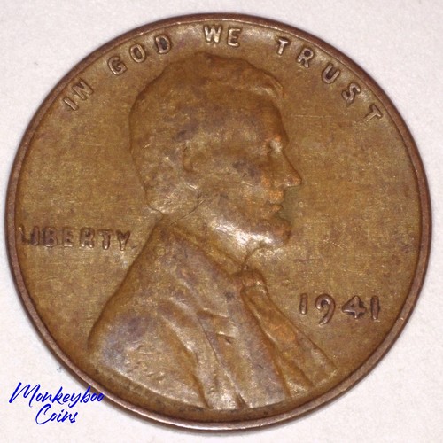 1941 Lincoln Wheat Cent - Improper Alloy Mix Wood Grain Woody -Rare Error Coin - Picture 2 of 4