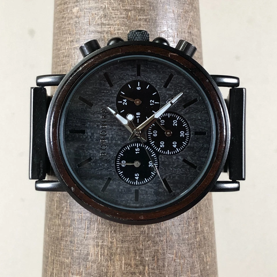 Bobo Bird Wooden Men Fashion Chronograph Two Tone Quartz Analog 44mm Watch 7" - Image 2 of 4