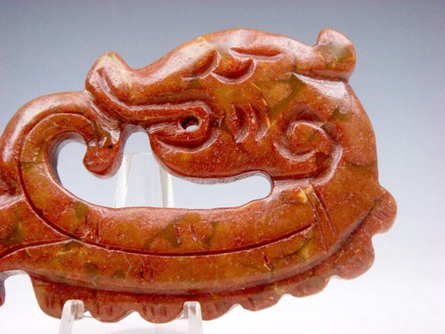Old Nephrite Jade Stone Carved Sculpture Curly Dragon w/ Long Tail #03082406 - Picture 3 of 6