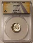 1948 Roosevelt Dime MS64 FB ANACS