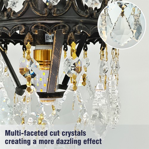 Vintage Crystal Wall Lamp Sconce w/ Bulb, Crown Design Light Fixture, 3 Colors - Picture 8 of 12
