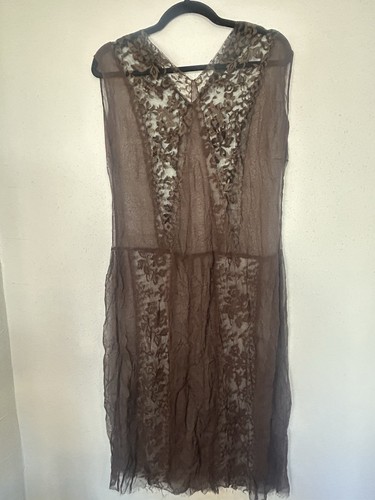 Antique 1920’S Chocolate Brown Silk And Lace Cross Seams Flapper Dress Gorgeous - Picture 10 of 19