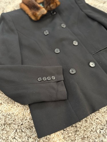 Cappotto donna vintage Lauren Ralph Lauren 100% pura lana pelliccia sintetica collo taglia 6/S - Foto 6 di 12