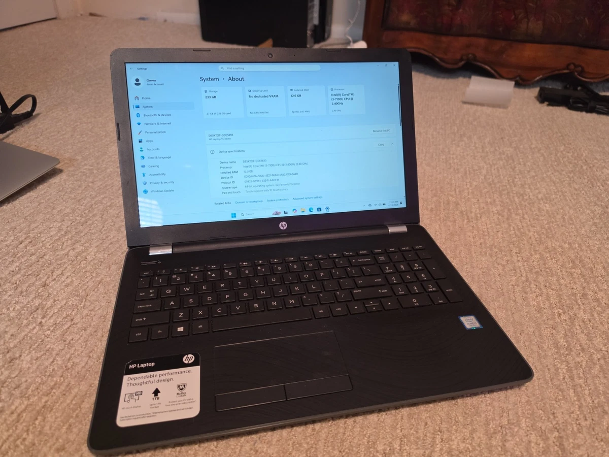 HP Intel Core i3 7th Gen. PC Laptops & Netbooks 15-15.9 in Screen