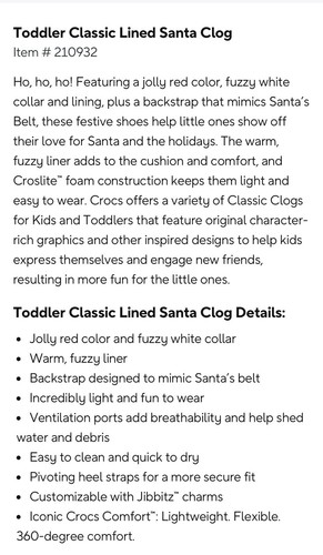 Crocs Classic Lined Santa Clog Toddler Size 10 Holiday Christmas NEW - Picture 7 of 7