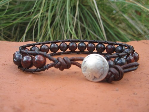 Great Gift Men's Tribal Surf Blood Stone Brown Leather Bracelet w/ Indian - Picture 8 of 9