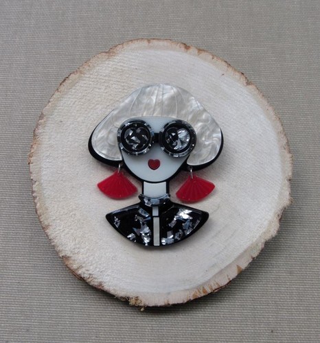 Damen Gesicht Schmuck Brosche mit Lünette & Ohrringe. - Bild 2 von 4